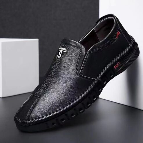 Casual leather shoes with rubber sole